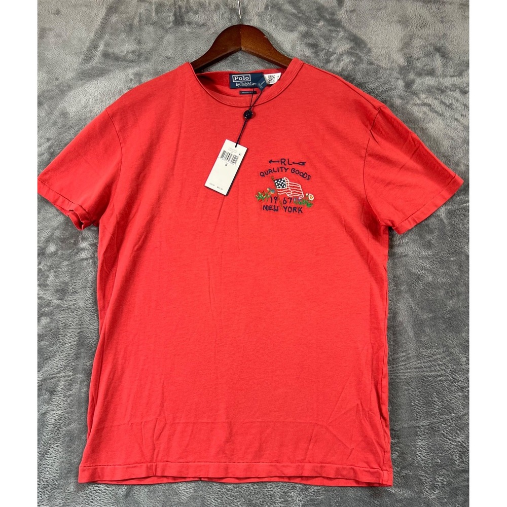 Polo Ralph Lauren RL Quality Goods 1967 NY Logo Tee Shirt Mens Red Small
